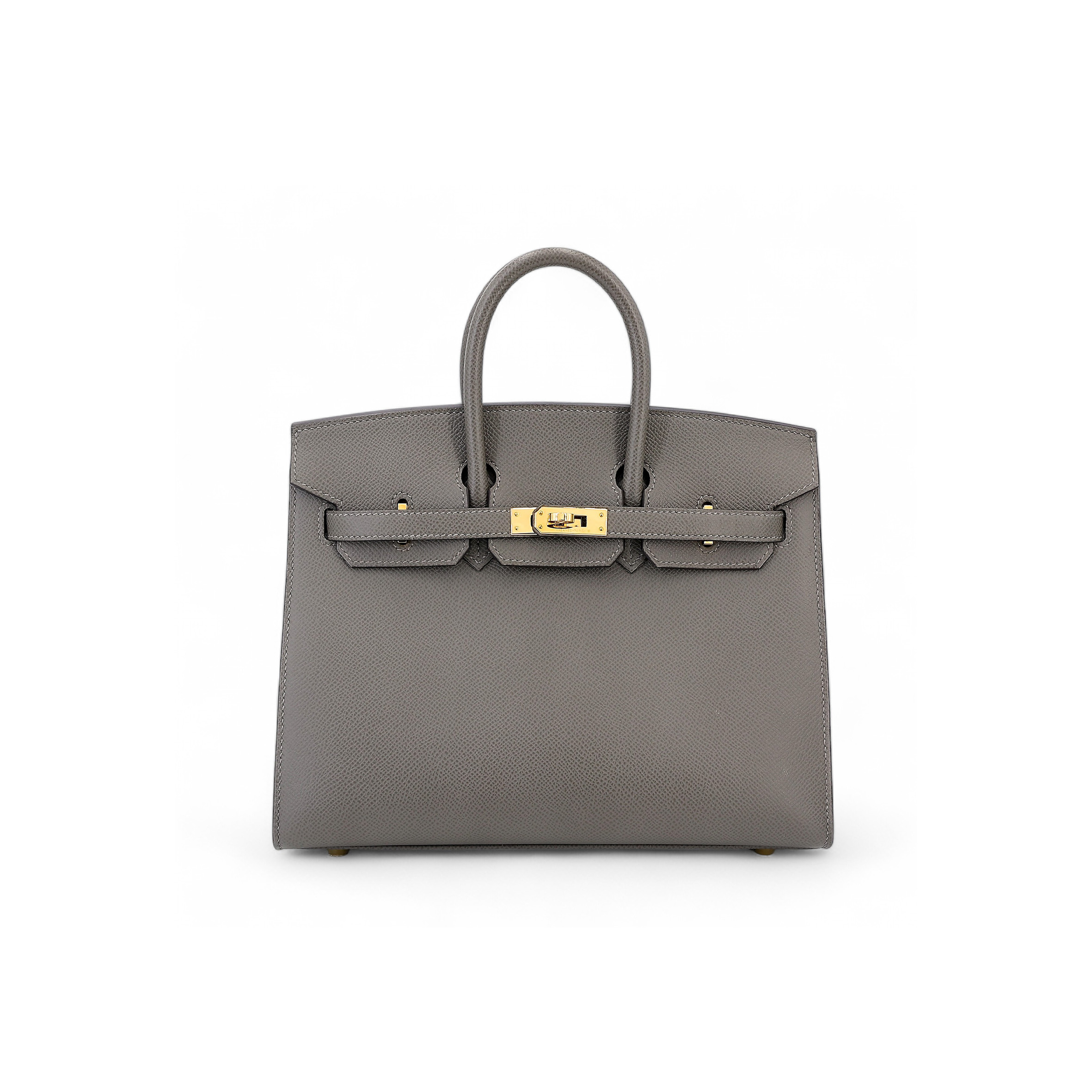 HERMES BIRKIN 25 EPSOM LEATHER PEWTER GREY GOLD BUCKLE LUXURY BAG 2935397569 (25*20*13cm)